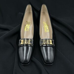 Salvatore Ferragamo Black Leather Low Heel Pumps Shoes